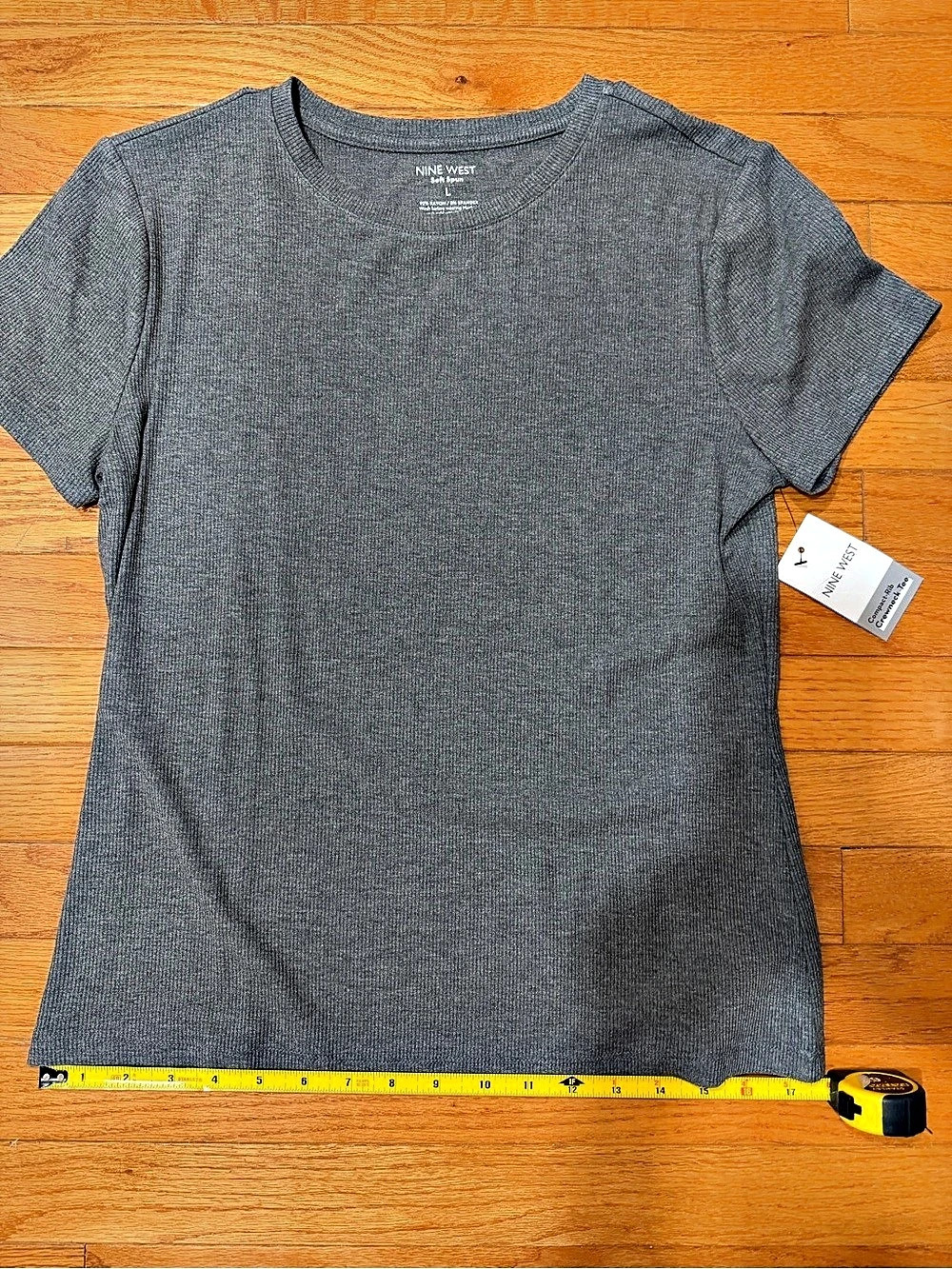 Nine West Soft Spun Compact Rib Crewneck Tee Gray